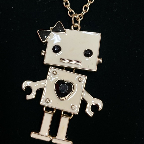 ROBOT PENDANT AND CHAIN NOVELTY CREAM MOVABLE FORVER 21 NECKLACE NWT - Picture 5 of 5